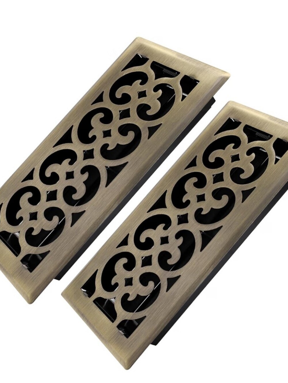 Pair Of Adjustable Antique Brass Floor Vent Register with Airflow Control 4x10